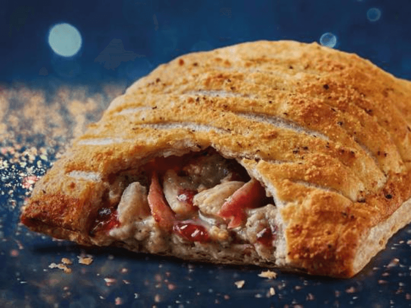 Homemade Greggs-style festive bake on baking tray
