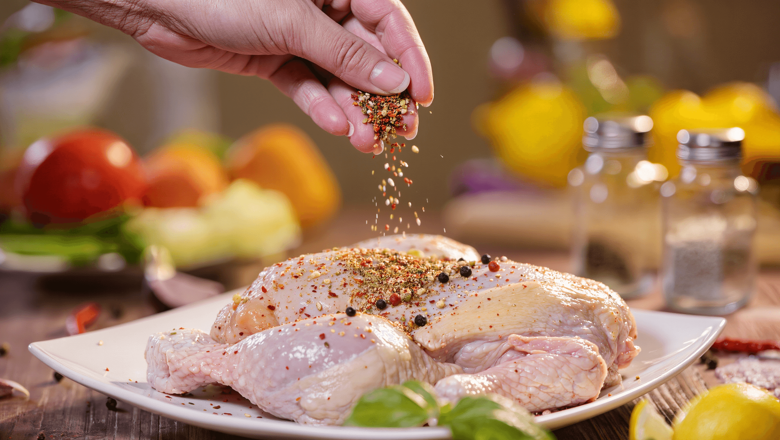 Seasoning chicken with secret KFC-style spice blend