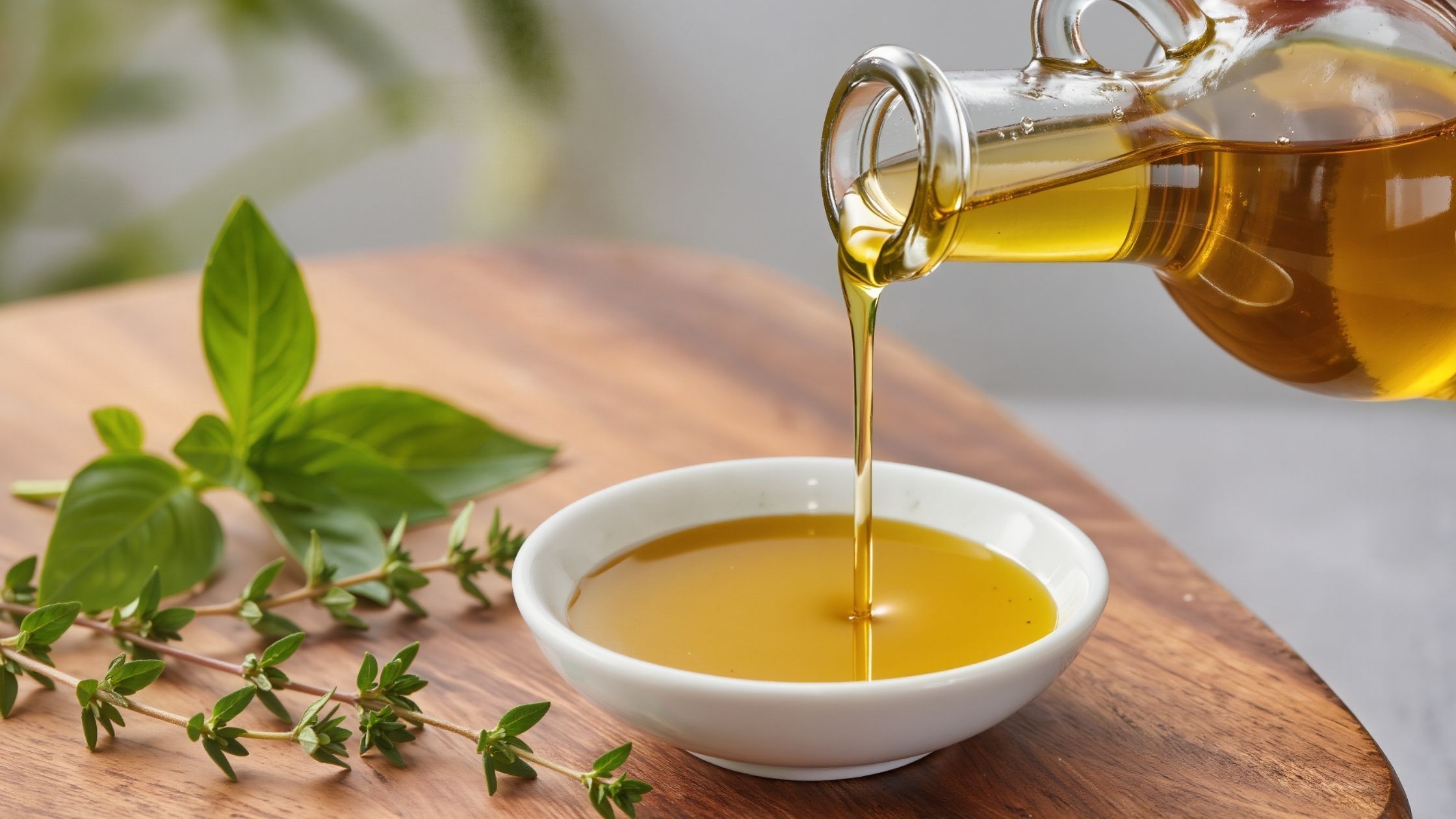 Apple cider vinegar being poured into bowl for dressing preparation.